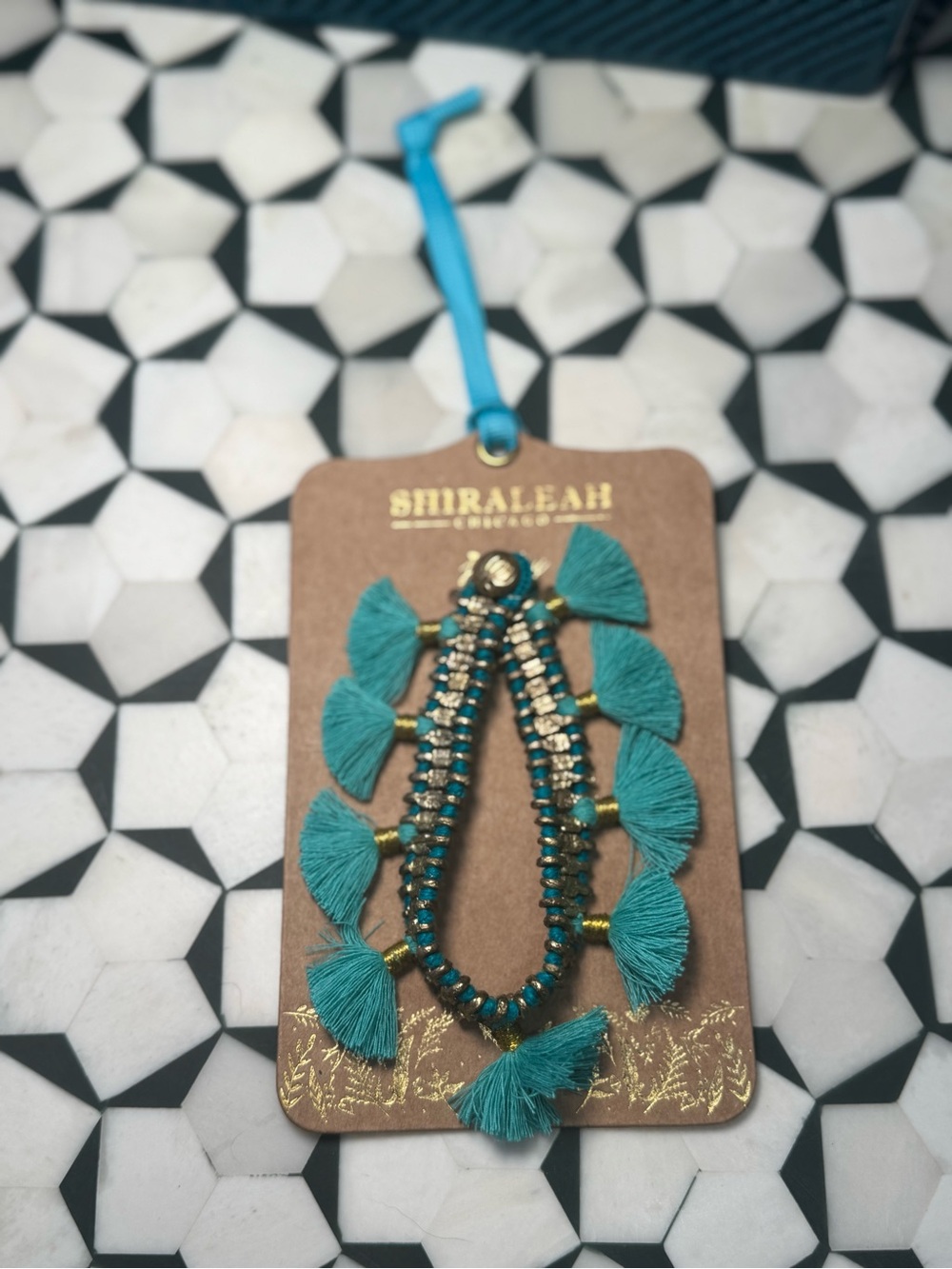 💙Anthropologie Shiraleah Jewelry Felicity bracelet tassels in turquoise bohemian - Picture 2 of 4